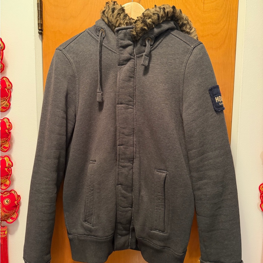 Hollister Charcoal Jacket with Faux Fur Hood